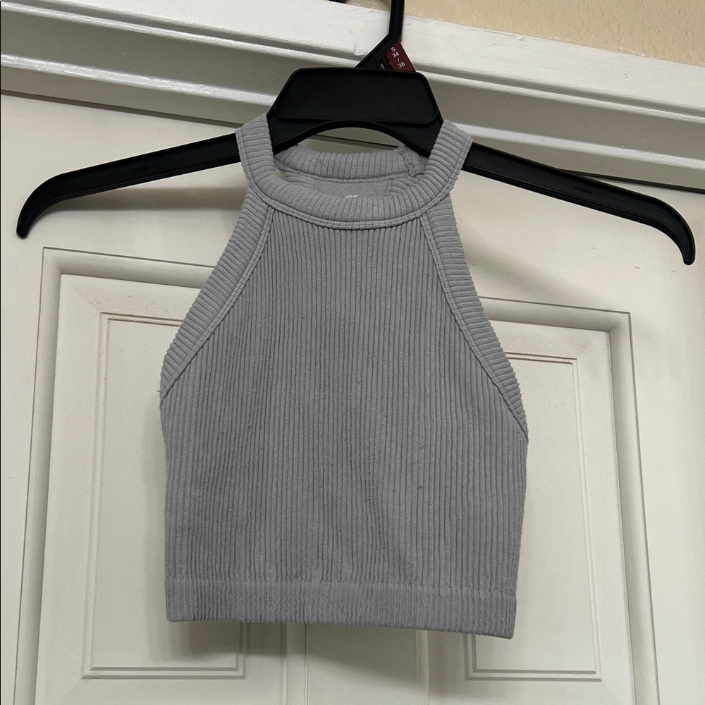 American Eagle Outfitters Light Gray Ribbed Crop Top